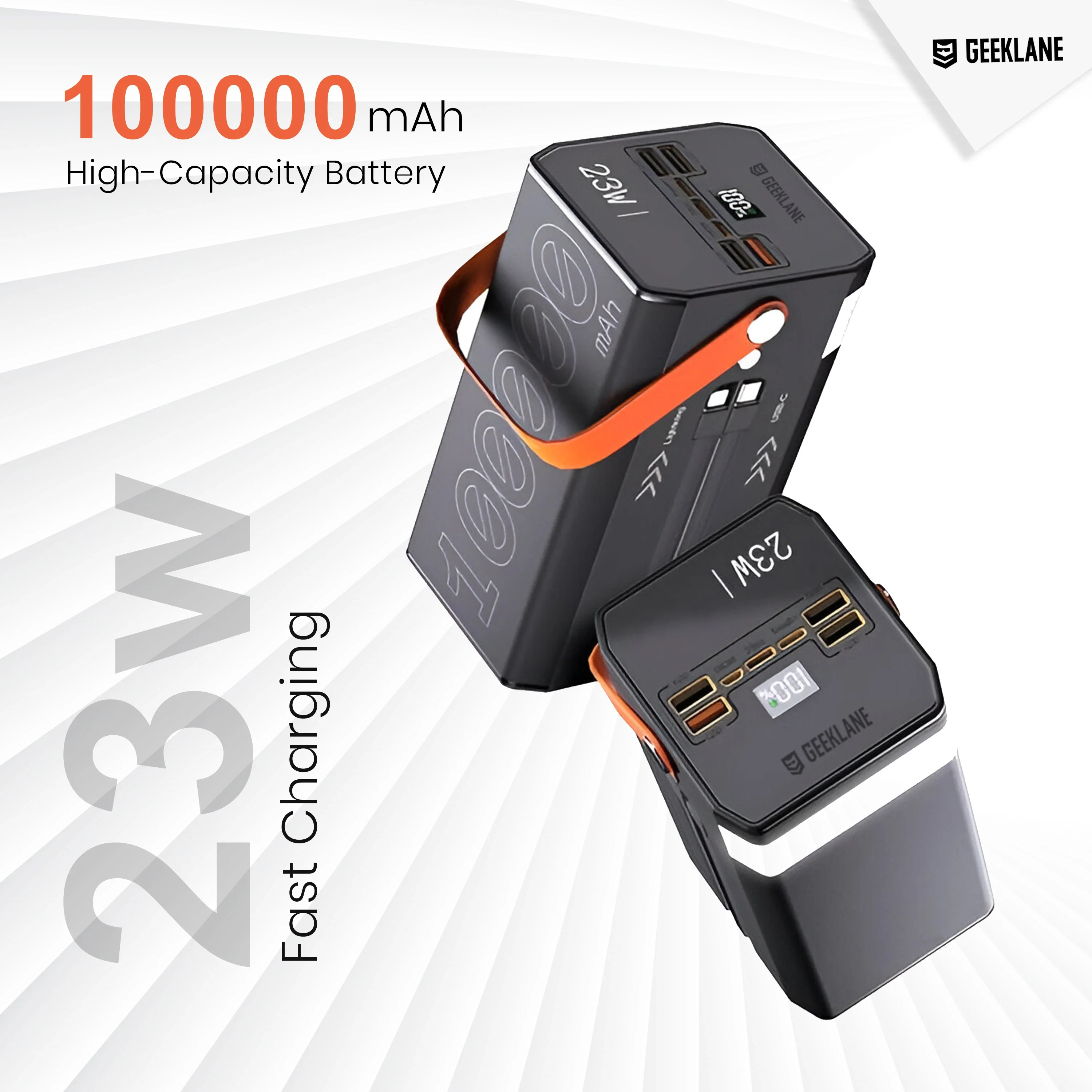 Bunker: 100,000mAh (1 Lakh mAh) Ultra-High Capacity Li-Po Power Bank with 7 Outputs, PD 3.0 Fast Charging, Built-in Type-C & Lightning Cables & Torch - Image 3