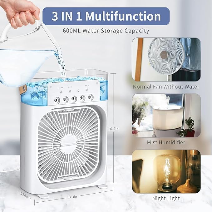 ChotaAC: Portable Air Conditioner Fan – USB-Powered Small AC Mini Evaporative Cooler with 3 Speeds, 5 Mist Makers & 7-Color LED Light - Image 6