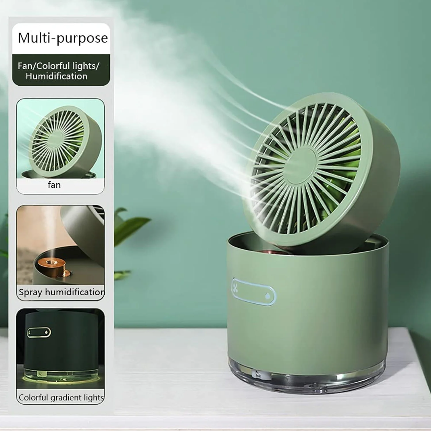 DeskChill: Portable 3-in-1 Mini Air Cooler & Table Fan with Mist Humidifier, USB Rechargeable & LED Night Light - Image 3