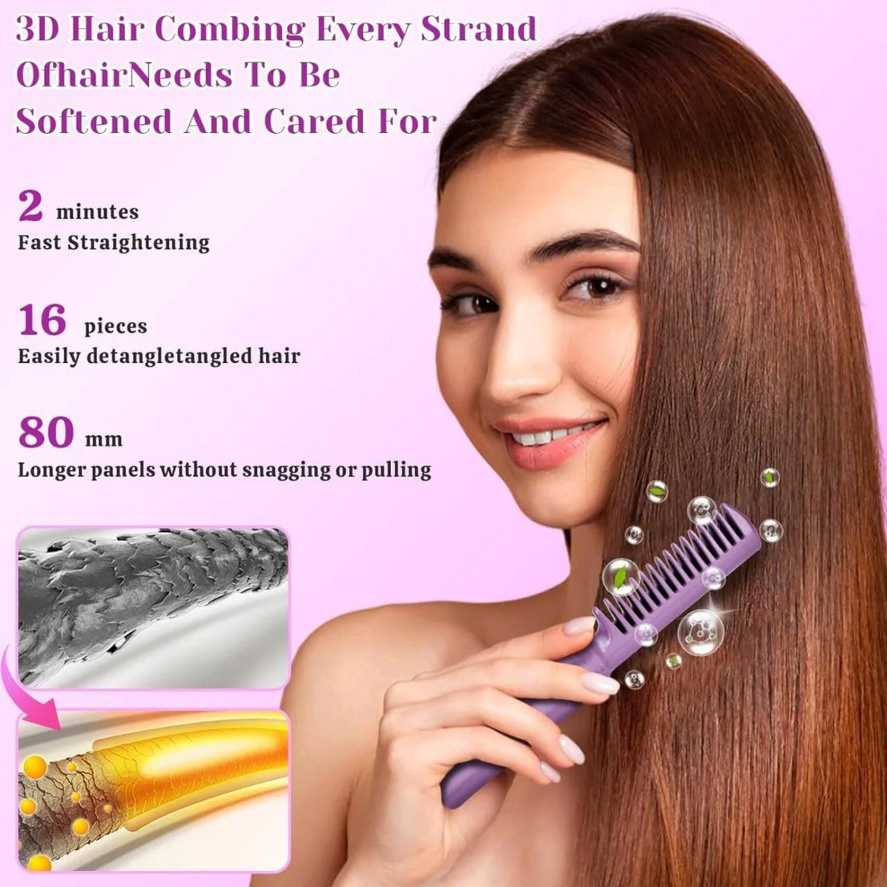 EasyStraight: Cordless Hair Straightening Comb with 3-Heat Settings, Rechargeable & Auto Shut-Off for Smooth Styling Anywhere - Image 3