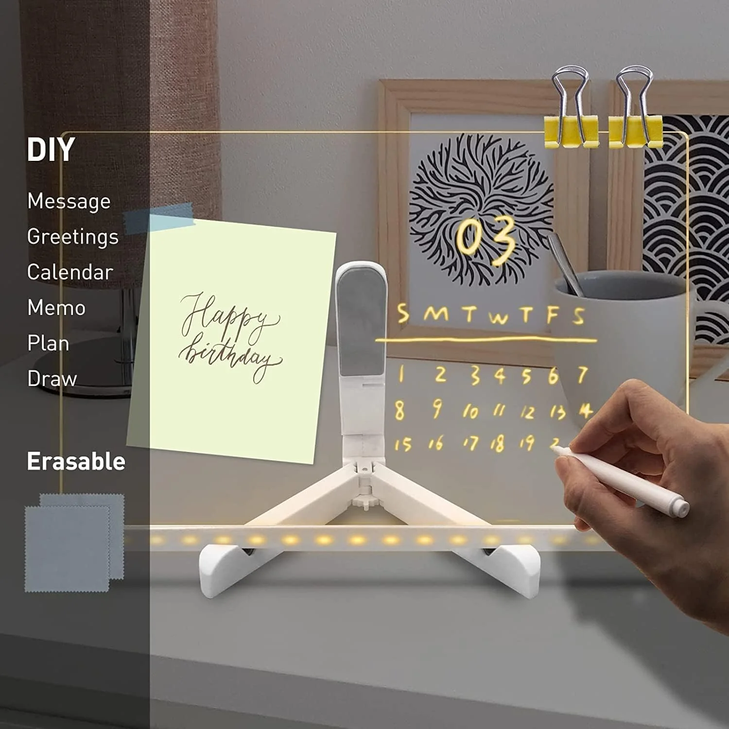 Gleam: LED Message Sketch Board & Night Lamp with Acrylic Dry Erase Surface, Stand & 13 Glow Pens for Home, Office & Gifting - Image 12