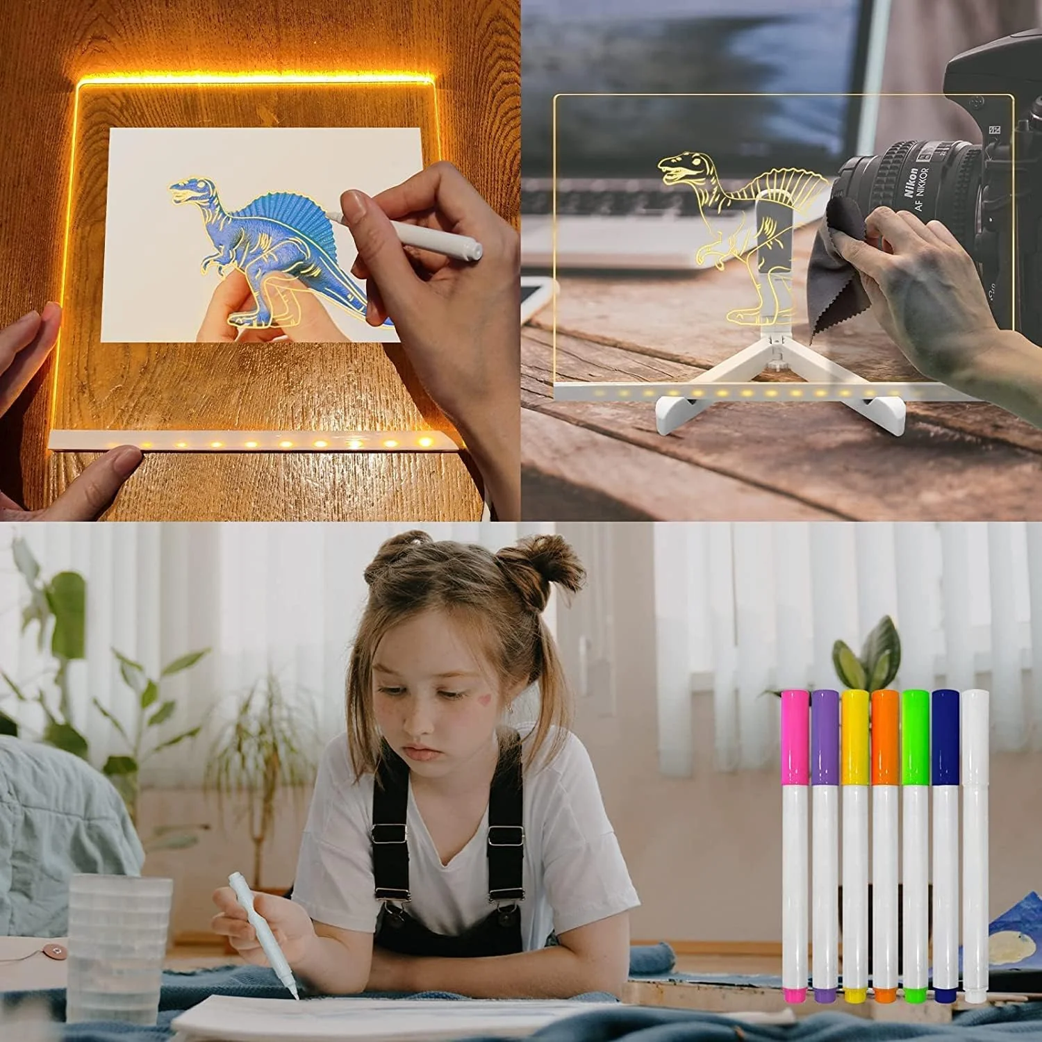 Gleam: LED Message Sketch Board & Night Lamp with Acrylic Dry Erase Surface, Stand & 13 Glow Pens for Home, Office & Gifting - Image 7