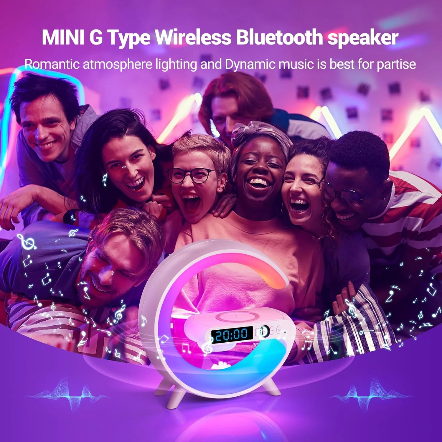 GoobleMini: G-Shaped RGB Atmosphere Lamp with 15W Wireless Charger, Bluetooth Speaker, Alarm Clock & Desk Light for Bedside & Room Décor - Image 5