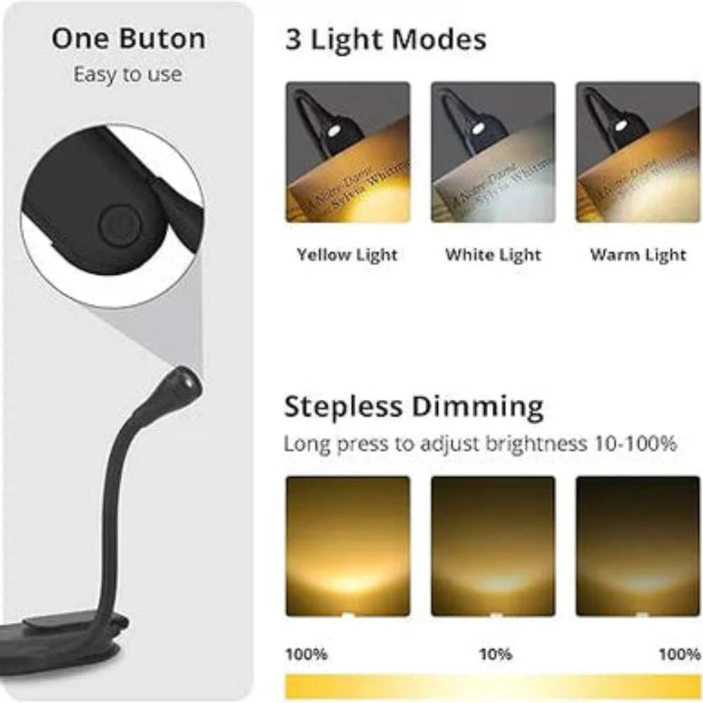 Immerse: Rechargeable Clip-On Book Light & Reading Lamp with 3-Color Modes, Type-C Charging & Flexible Gooseneck Night Reading for Book Lovers - Image 3