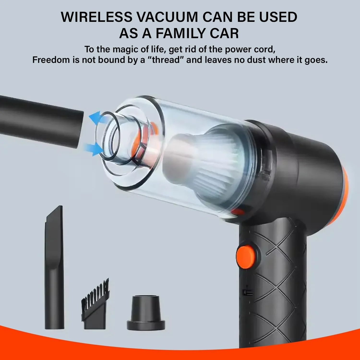 MiniVac: Type-C Rechargeable 2-in-1 Portable Vacuum Cleaner & Blower with Powerful Suction & 3 Nozzles for Car, Home & Office - Image 3