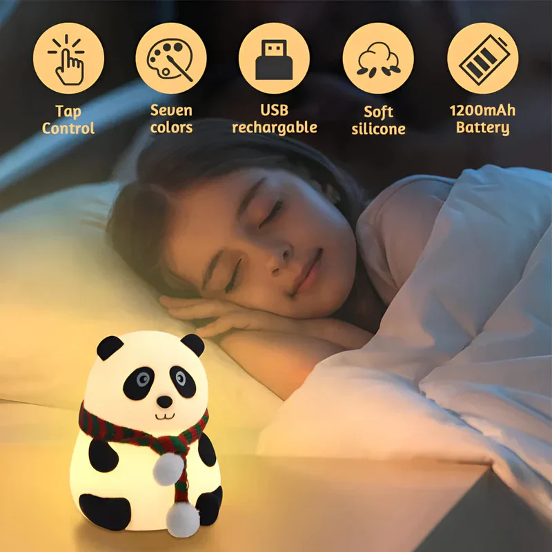 Pandi: Portable Squishy Silicone Panda Night Lamp with Soft LED Glow, Touch Control & Rechargeable Design for Cozy Bedroom Ambience & Gifting - Image 4