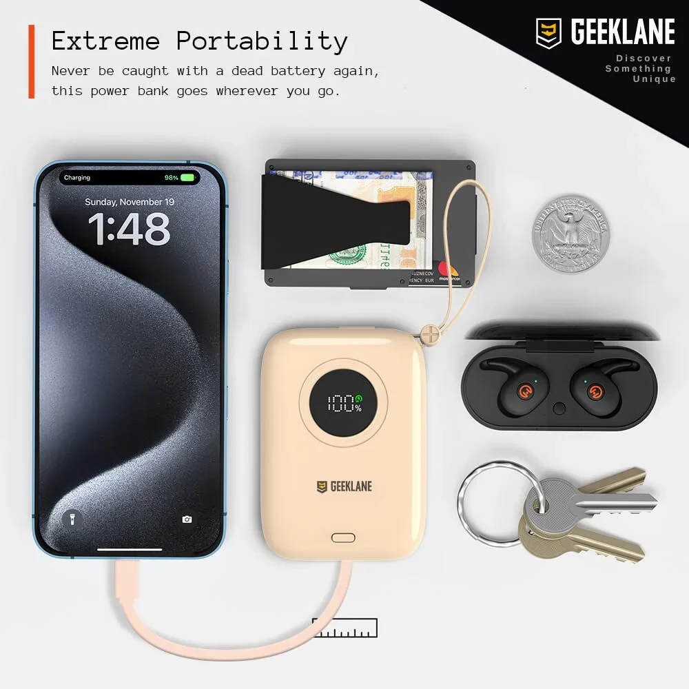 Pebble: 10,000mAh Palm-Sized Power Bank with Built-In Cables, 23W Fast Charging & PD for iPhone & Android - Image 3