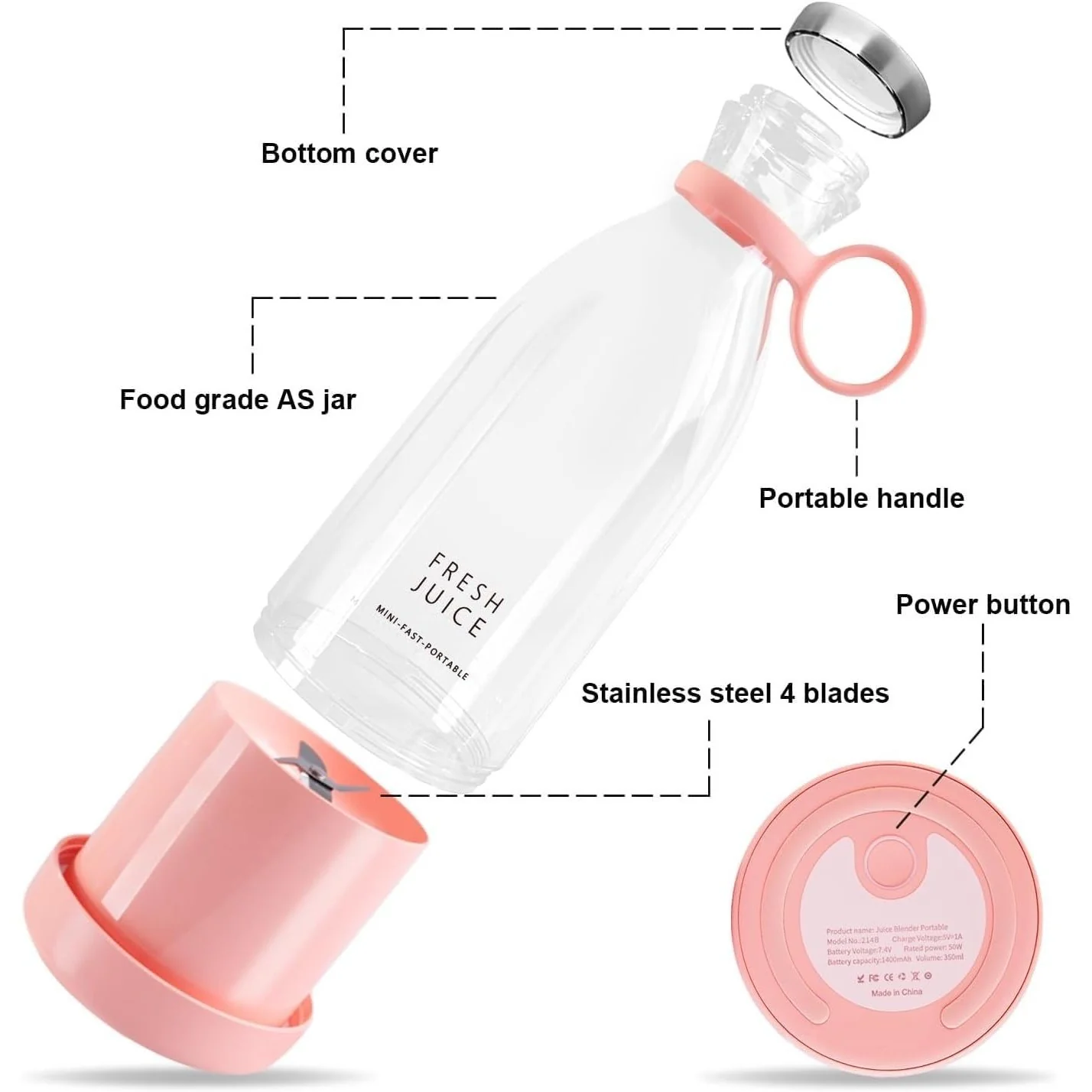 QuickBlend: Portable USB Rechargeable Bottle Juicer (420ml) for Fresh Juices, Shakes & Smoothies - Image 6