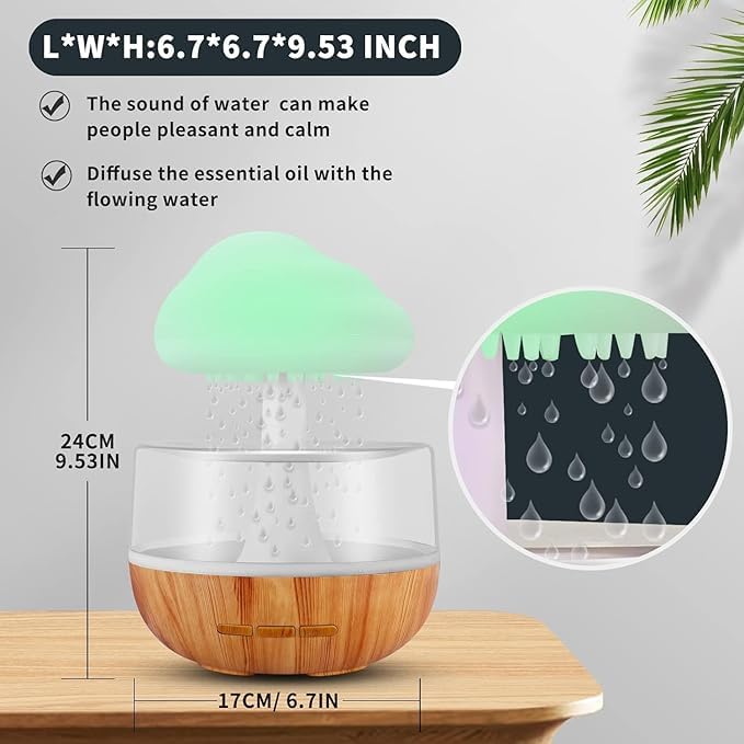 ZenMist: Mindfulness Rain Cloud Humidifier with Water Drop Sounds, 7-Color Night Light & Essential Oil Diffuser for Relaxation & Aromatherapy - Image 4