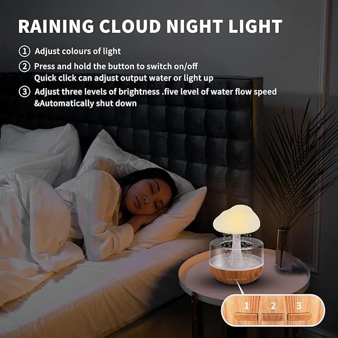 ZenMist: Mindfulness Rain Cloud Humidifier with Water Drop Sounds, 7-Color Night Light & Essential Oil Diffuser for Relaxation & Aromatherapy - Image 6