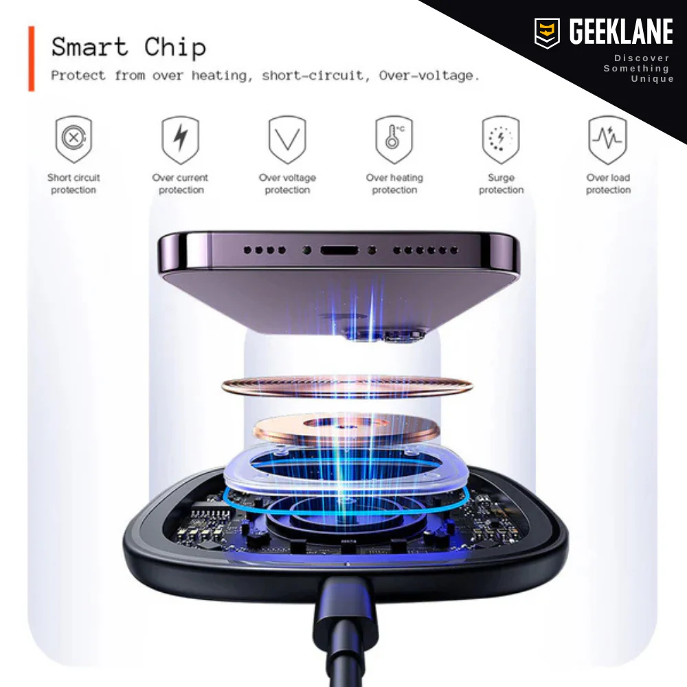 Voltique: 15W Transparent Wireless Charging Pad with LED Aura Ring – Fast Charging with Type-C Cable & Compatibility for iPhone 15–11 & All QI-Enabled Devices - Image 4