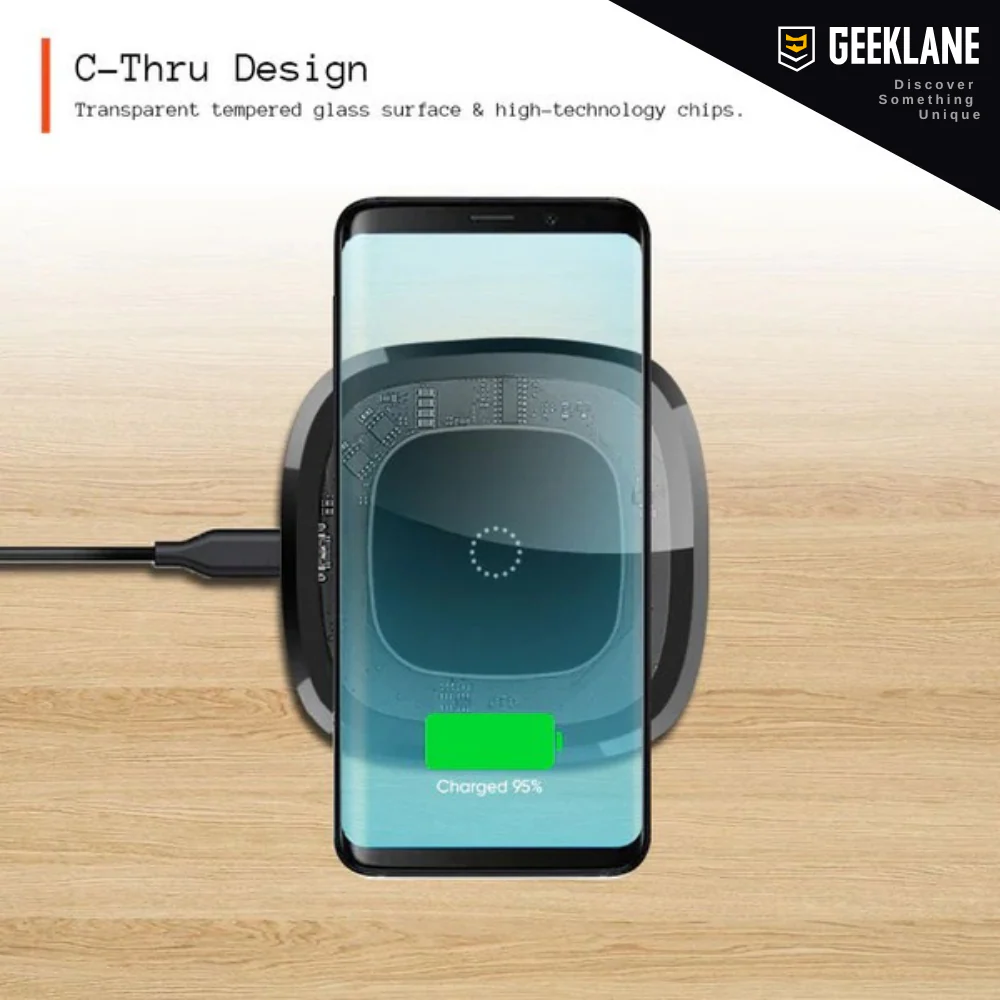 Voltique: 15W Transparent Wireless Charging Pad with LED Aura Ring – Fast Charging with Type-C Cable & Compatibility for iPhone 15–11 & All QI-Enabled Devices - Image 6